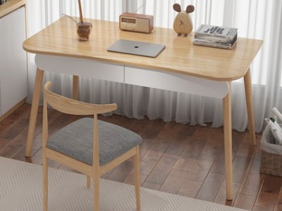 电脑台式桌实木腿书桌书架一体桌简